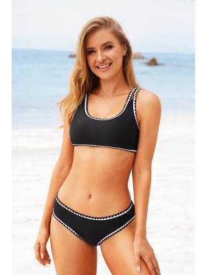 Active Black Scoop Neck Two Piece Bikini Set
