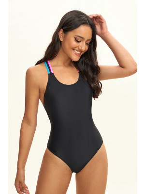 Colorful Strip Scoop Neck Onepiece Swimsuit