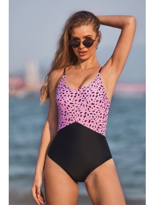 Pink Animal Print Scoop Neck Adjustable Straps Onepiece Swimsuit