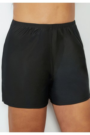 Solid Black High Waist Functional Loose Short