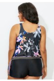 Black Floral Side Tie Blouson Tankini Set