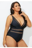 Black Mesh Plunge VNeck OnePiece Swimsuit