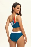 V Front Patchwork One Shoulder Bikini Set